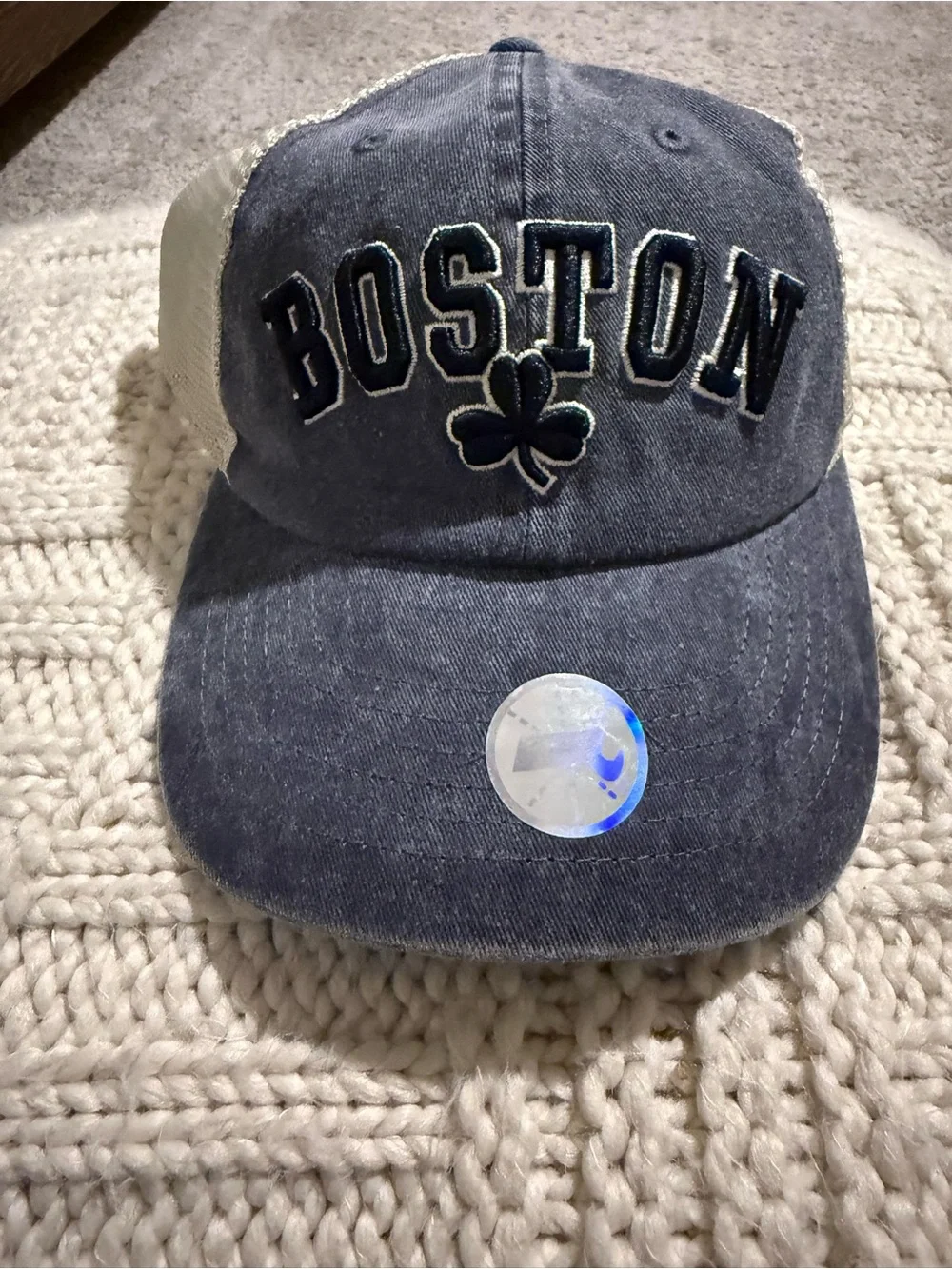 NWT Bay State Boston Shamrock Trucker Hat Navy Cream brand new